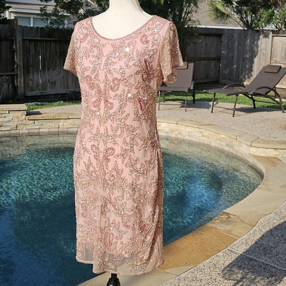 Pisarro Nights sequins beaded pink dress 6 - Picture 2 of 15